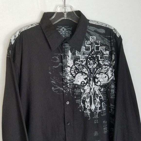 ROAR Embroidered Graphic Print Black Button Front Shirt Mens Size Large - Picture 4 of 6